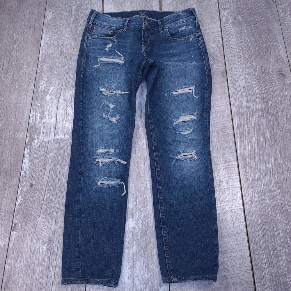 Silver Jeans Suki Skinny Women 28 Blue Crop Distressed Ripped Denim Pants